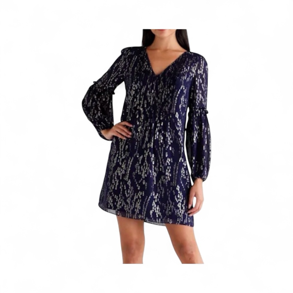 Lilly Pulitzer Navy and Silver Long Sleeve Dress